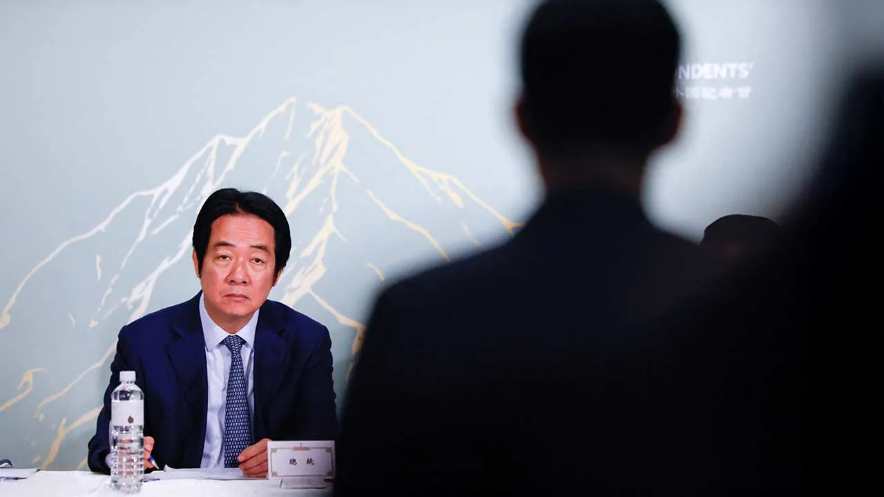 Taiwan President Lai Ching-te takes notes as a reporter asks a question during a press conference with the Taiwan Foreign Correspondents’ Club in Taipei, Taiwan, June 18, 2026. REUTERS/Ann Wang