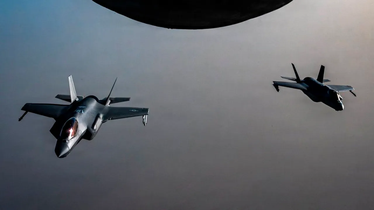Two U.S. Air Force F-35A stealth fighter jets fly over the Middle East during a patrol._X @CENTCOM