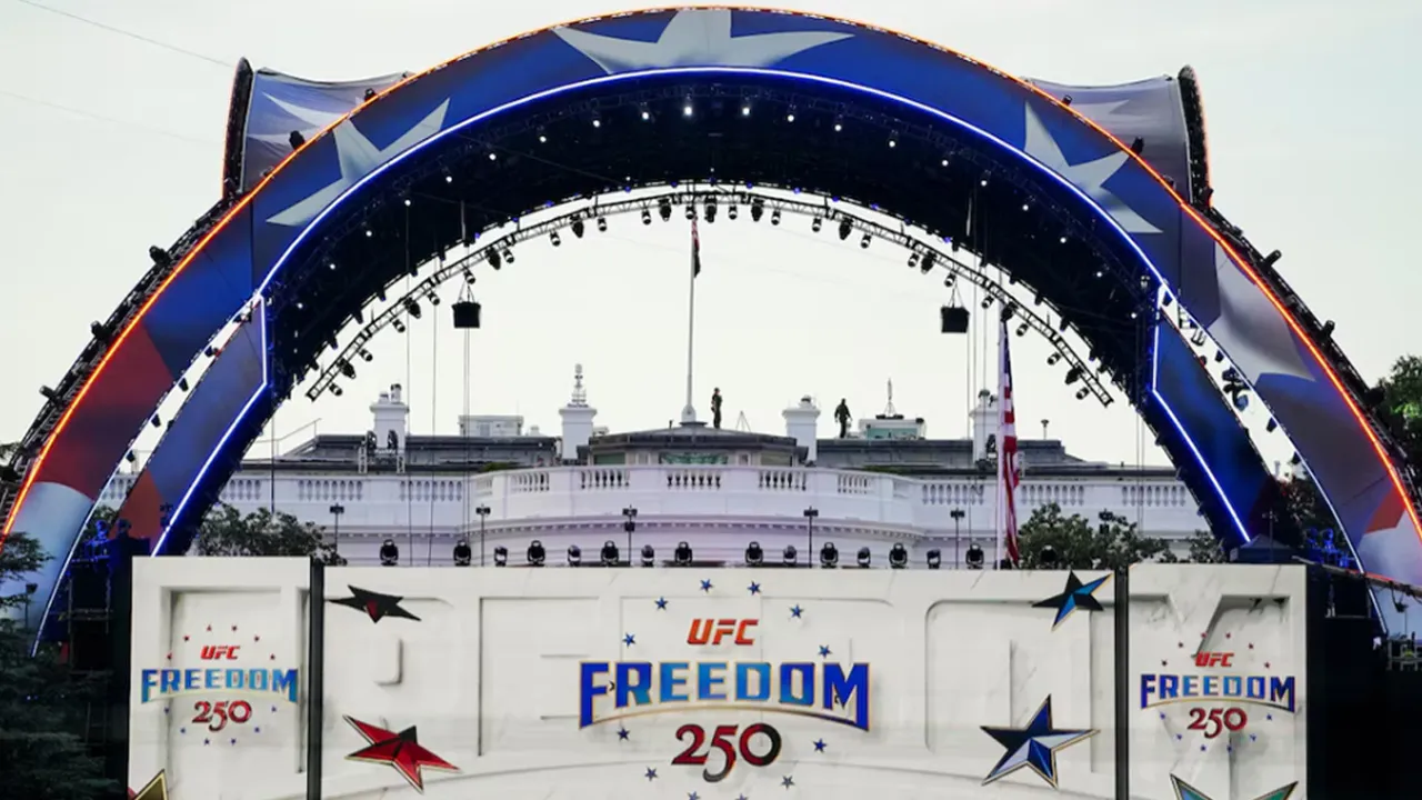 Security personnel stand atop the White House ahead of the ceremonial weigh-ins for fighters participating in UFC Freedom 250, at the Ellipse near the White House, in Washington, D.C., U.S., June 13, 2026. REUTERS