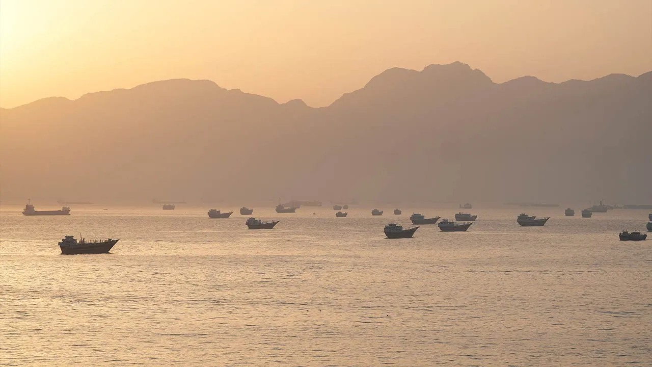 Vessels anchored at the Strait of Hormuz, as seen from Musandam, Oman, May 30, 2026. REUTERS/Stringer