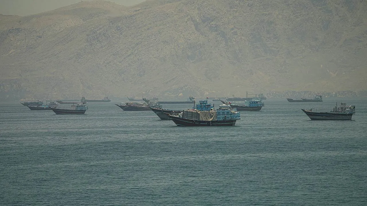 Vessels anchored at the Strait of Hormuz, as seen from Musandam, Oman, May 25, 2026. REUTERS/Stringer REFILE - CORRECTING INFORMATION FROM "VESSELS SAILING THROUGH THE STRAIT OF HORMUZ" TO "VESSELS ANCHORED AT THE STRAIT OF HORMUZ".