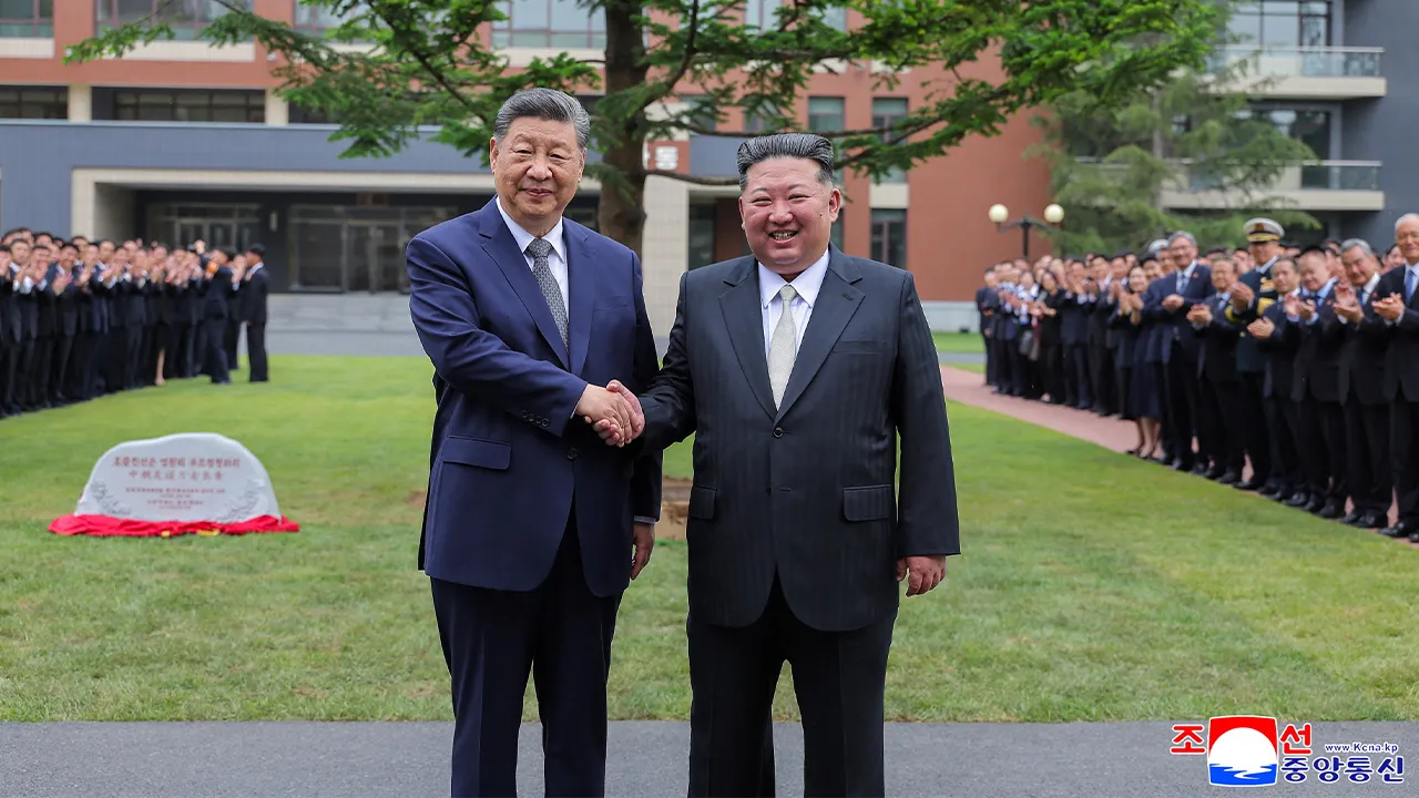 Chinese President Xi Jinping and North Korean leader Kim Jong Un pose for a picture as they visit the Central Cadres Training School of the Workers' Party, in Pyongyang, North Korea, June 9, 2026. KCNA via REUTERS ATTENTION EDITORS - THIS IMAGE WAS PROVIDED BY A THIRD PARTY. REUTERS IS UNABLE TO INDEPENDENTLY VERIFY THIS IMAGE. NO THIRD PARTY SALES. SOUTH KOREA OUT. NO COMMERCIAL OR EDITORIAL SALES IN SOUTH KOREA.