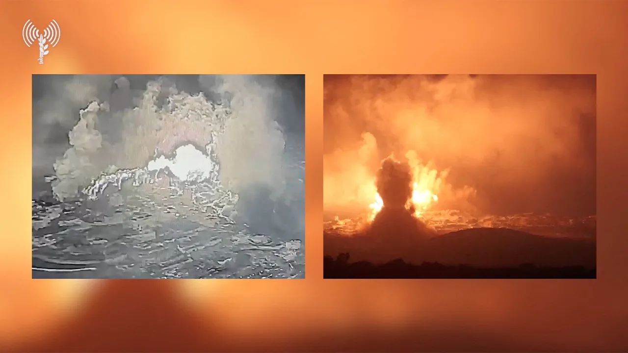 A split screen of two videos of blasts, one of which shot in thermal imaging, that a joint statement by the Israeli prime minister and defense minister says shows the Israeli military destroying underground infrastructure used by Lebanese militant group Hezbollah in a village in southern Lebanon, at a location given as Majdal Zoun, southern Lebanon, in this still image taken from video released June 28, 2026. Israeli Military/Handout via REUTERS THIS IMAGE HAS BEEN SUPPLIED BY A THIRD PARTY. VERIFICATION: R