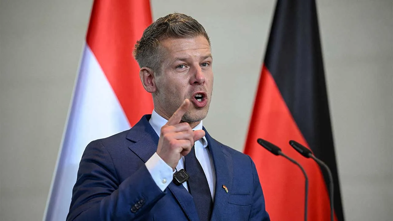FILE PHOTO: Hungary's Prime Minister Peter Magyar speaks during a press conference with German Chancellor Friedrich Merz (not pictured) at the Chancellery in Berlin, Germany, June 2, 2026. REUTERS/Annegret Hilse/File Photo