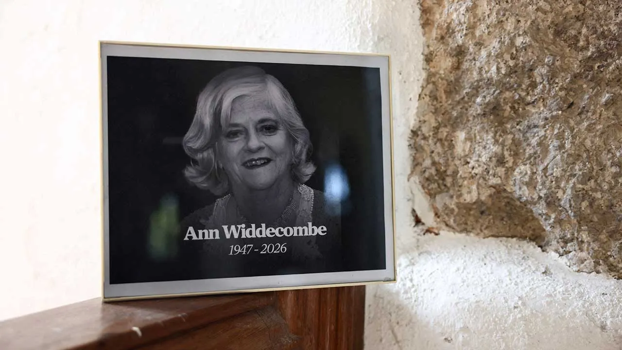 FILE PHOTO: A picture of former government minister and Reform UK member Ann Widdecombe, who was found dead at her home in Haytor on Thursday, is displayed at St. Pancras Church, in Widecombe-in-the-Moor, Britain, July 12, 2026. REUTERS/Jack Taylor/File Photo