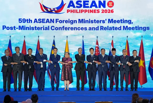 Foreign ministers from ASEAN countries pose for a group photo during the opening ceremony of the ASEAN Foreign Ministers' Meeting at the Philippine International Convention Center on Tuesday July 21, 2026 in Pasay city, Philippines. Aaron Favila/Pool via REUTERS