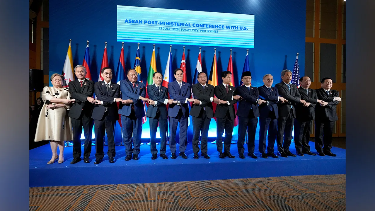 Philippine Foreign Secretary Theresa Lazaro, Singapore's Foreign Minister Vivian Balakrishnan, Thailand's Deputy Prime Minister and Foreign Minister Sihasak Phuangketkeow, East Timor's Foreign Minister Bendito dos Santos Freitas, Vietnam's Foreign Minister Le Hoai Trung, U.S. Secretary of State Marco Rubio, Cambodia's Foreign Minister Prak Sokhonn, Brunei's Foreign Minister Prince Abdul Mateen Bolkiah, Indonesia's Foreign Minister Sugiono, Laos Foreign Minister Thongsavanh Phomvihane, Malaysian Minister of 