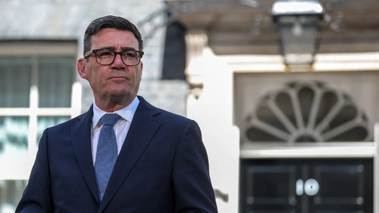 Britain's newly appointed Prime Minister Andy Burnham looks on as he delivers a speech outside 10 Downing Street after taking office, in London, Britain, July 20, 2026. REUTERS/Isabel Infantes