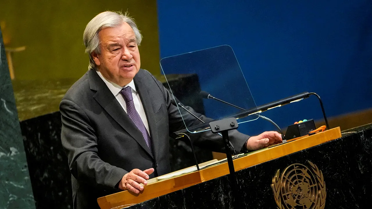United Nations Secretary-General Antonio Guterres speaks to delegates during a meeting on Nuclear Non-Proliferation Treaty at U.N. headquarters in New York City, U.S., April 27, 2026. REUTERS/Eduardo Munoz