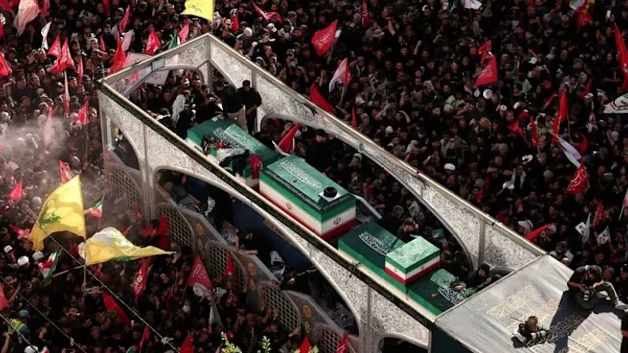 Vehicle transports the coffin of Iran's late Supreme Leader Ayatollah Ali Khamenei and coffins of his family members, on the day of his burial, in a culmination of a mass funeral, in Mashhad, Iran, Jul 9, 2026. (Photo: Reuters/Alkis Konstantinidis)