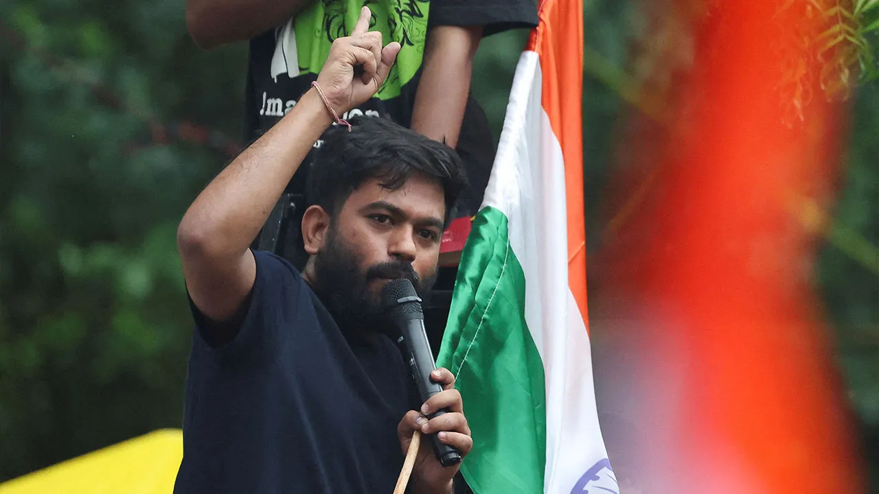 FILE PHOTO: Abhijeet Dipke, head of the Cockroach Janta Party (CJP) addresses supporters at a protest site ahead of a planned march to Parliament on the opening day of the monsoon session, demanding the resignation of Education Minister Dharmendra Pradhan over exam paper leaks, at Jantar Mantar in New Delhi, India, July 20, 2026. REUTERS/Bhawika Chhabra/File Photo