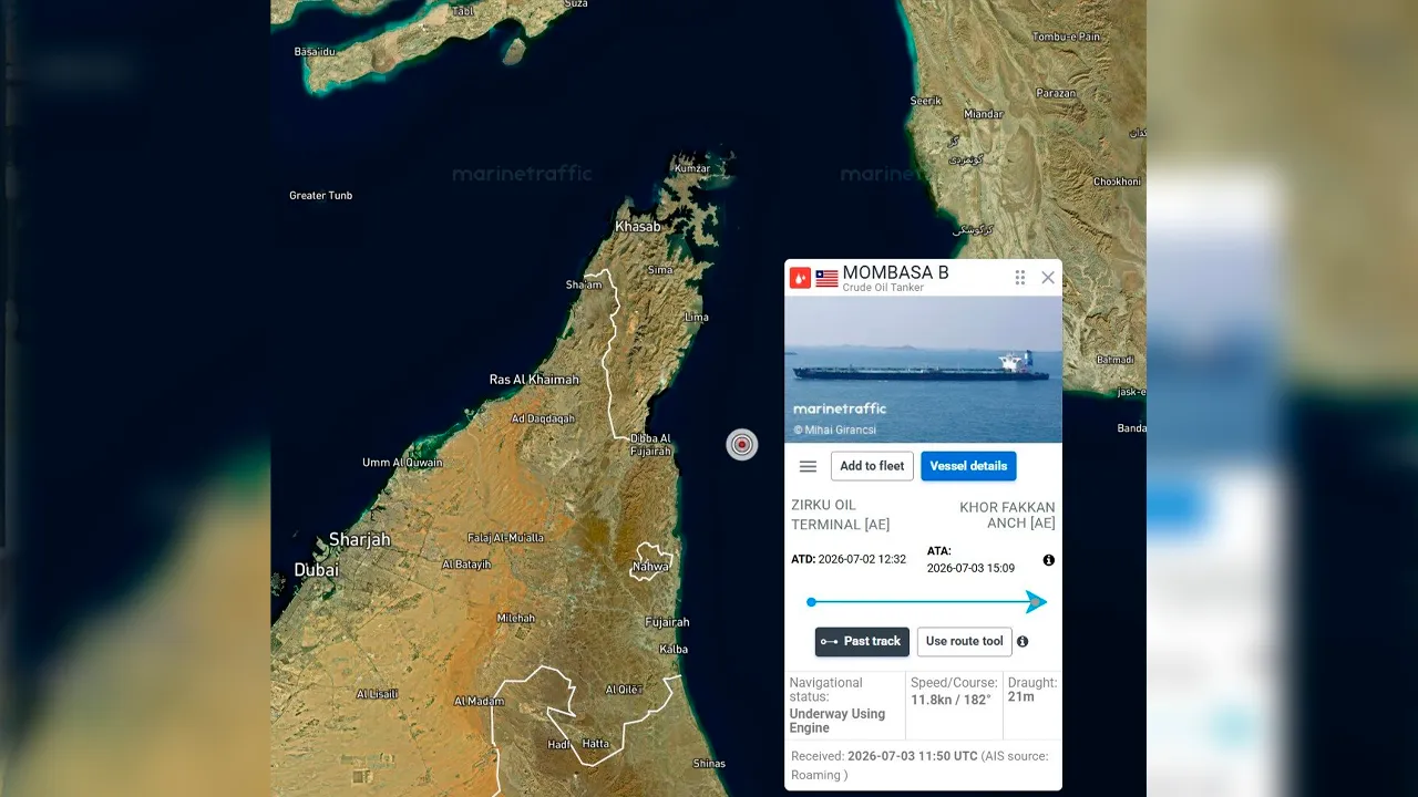 The UAE Ministry of Defense says two Emirati Very Large Crude Carriers (VLCC), Mombasa B (IMO 9739501) and Al Bahyah (IMO 9937799), were struck by Iranian cruise missiles in Omani waters near the Strait of Hormuz._X @EGYOSINT