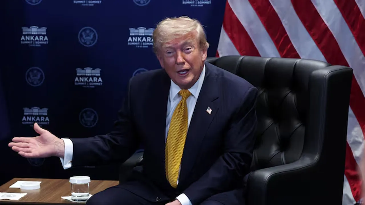US President Donald Trump speaks during a meeting with NATO Secretary General Mark Rutte (not pictured) on the sidelines of the NATO summit in Ankara, Turkey, 08 July 2026. The NATO Summit takes place from 07-08 July. FILIP SINGER/Pool via REUTERS 