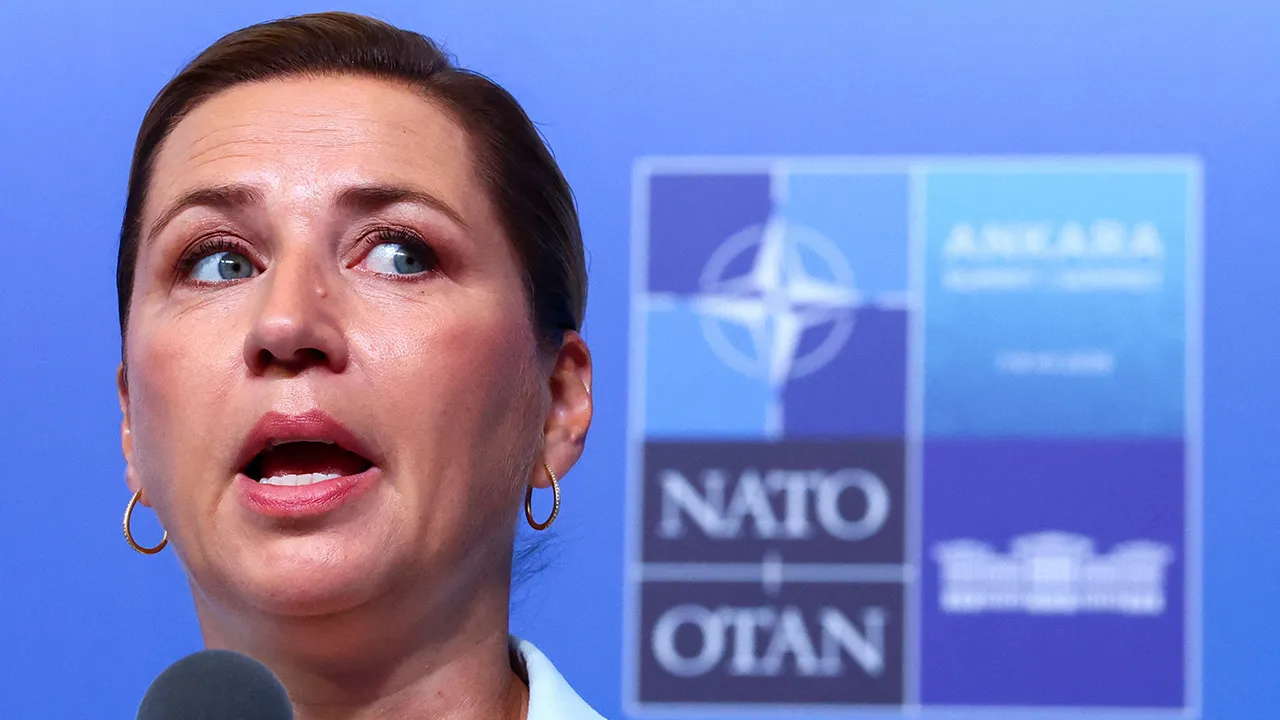 Denmark's Prime Minister Mette Frederiksen speaks during a doorstep at the NATO leaders' summit in Ankara, Turkey, July 8, 2026. REUTERS