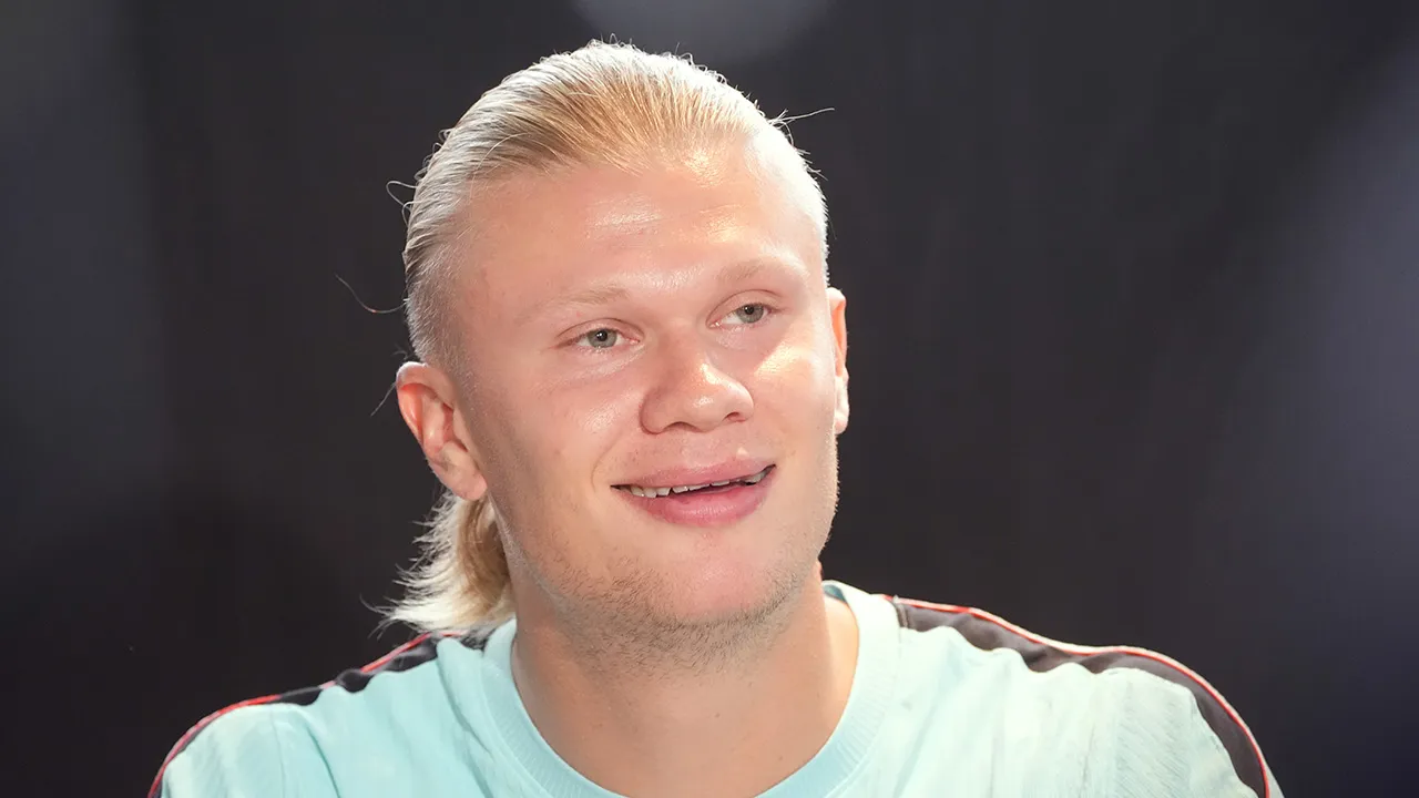 Norway's Erling Haaland smiles during a news ahead of their quarterfinal World Cup soccer match against England Thursday, July 9, 2026, in Fort Lauderdale, Fla. (AP Photo/Marta Lavandier)