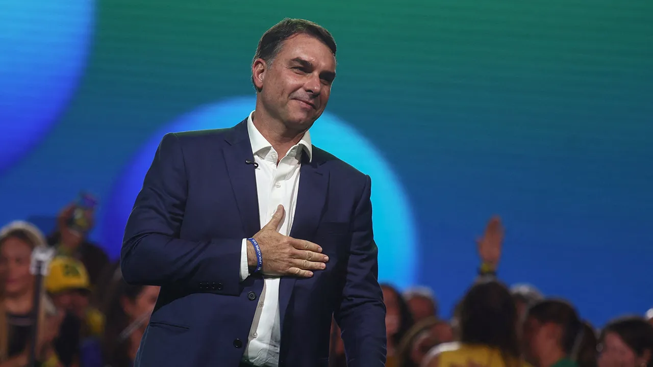 Brazilian Senator Flavio Bolsonaro, who is to be announced as candidate for Brazil's presidential elections, attends the national convention of the Liberal Party (PL) in Sao Paulo, Brazil, July 25, 2026. REUTERS