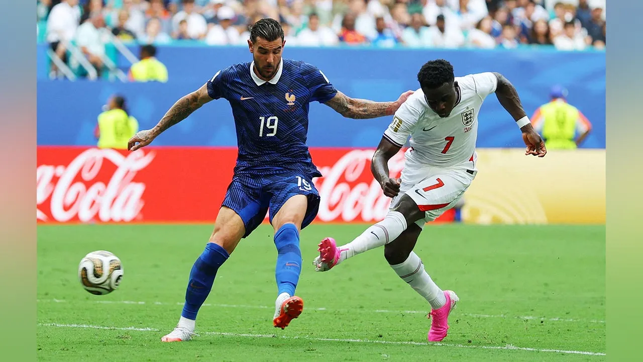 Soccer Football - FIFA World Cup 2026 - Bronze Final - France v England - Miami Stadium, Miami Gardens, Florida, U.S. - July 18, 2026 England's Bukayo Saka scores their fourth goal REUTERS/Carlos Barria 