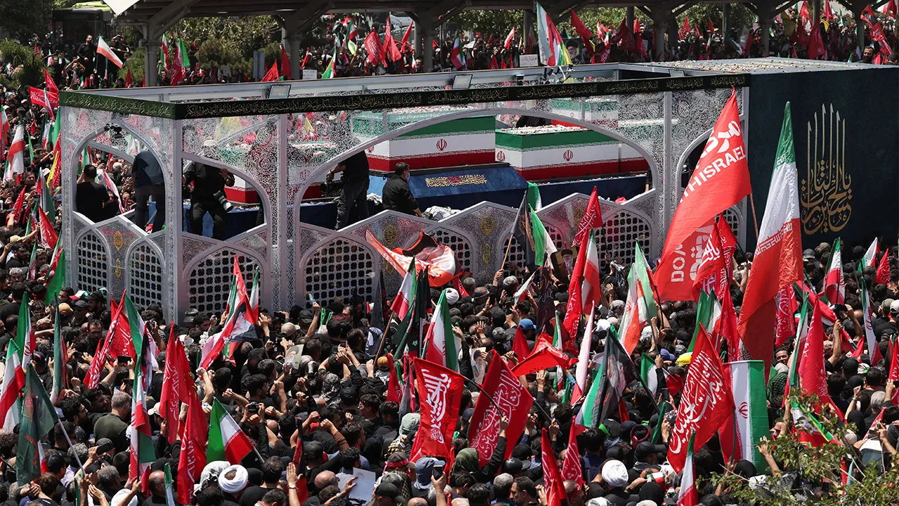 A vehicle carrying coffins of Iran's late Supreme Leader Ayatollah Ali Khamenei and his family members, makes its way as people attend a funeral procession for Khamenei, who was killed on February 28 in Israeli and U.S. airstrikes, in Tehran, Iran, July 6, 2026. REUTERS/Murad Sezer  Foreign media in Iran operate under guidelines set by the Ministry of Culture and Islamic Guidance, which regulates press activity and permissions ISRAEL OUT. NO COMMERCIAL OR EDITORIAL SALES IN ISRAEL. NO ACCESS FOR ISRAELI MED