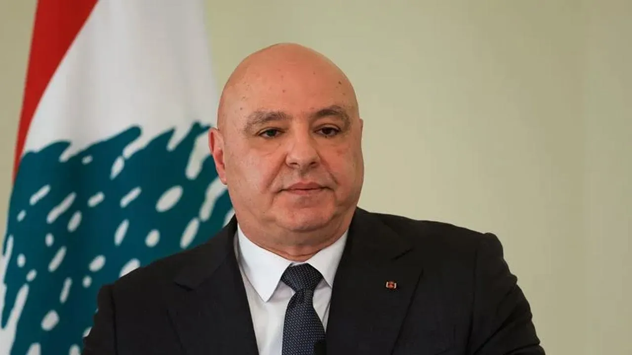 Lebanese President Joseph Aoun attends a press conference with German President Frank-Walter Steinmeier (not pictured), at the presidential palace in Baabda, Lebanon, February 16, 2026. REUTERS/Mohamed Azakir
