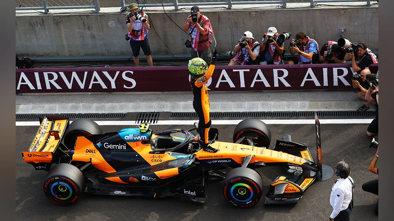 Formula One F1 - Hungarian Grand Prix - Hungaroring, Budapest, Hungary - July 25, 2026 McLaren's Lando Norris celebrates after qualifying in pole position REUTERS/Bernadett Szabo