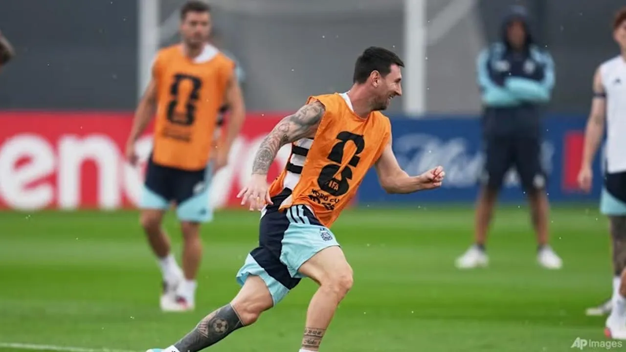 Argentina's Lionel Messi works out during a training session on the eve of the World Cup final soccer match in Morristown, N.J., Saturday, July 18, 2026. (Photo: AP/Abbie Parr)