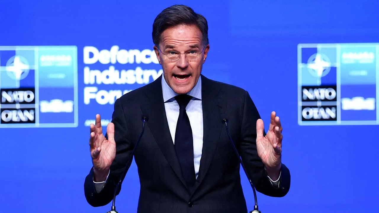 NATO Secretary General Mark Rutte delivers the keynote speech at the NATO Summit Defence Industry Forum, on the sidelines of the NATO leaders' Summit, in Ankara, Turkey, July 7, 2026. REUTERS/Yves Herman