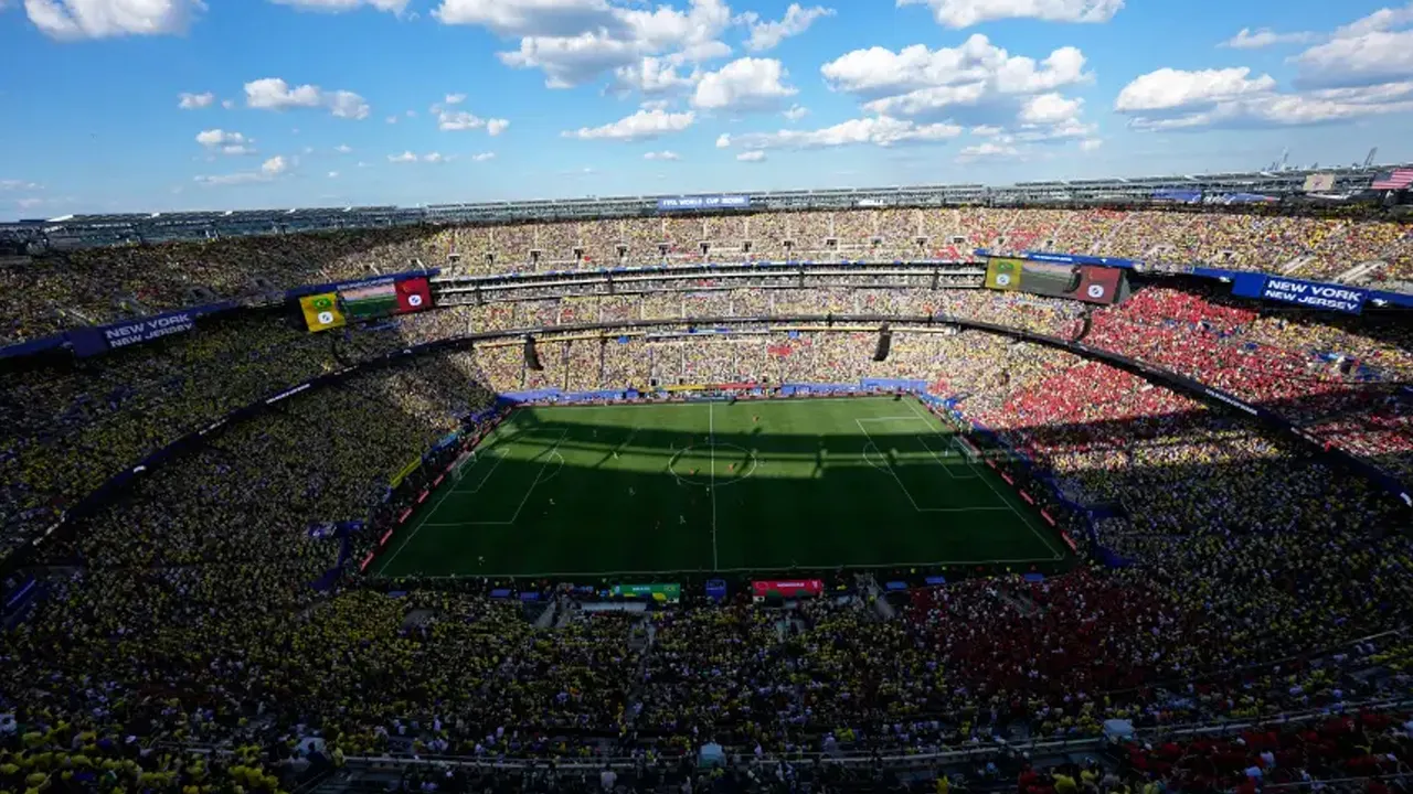 A general view of the MetLife stadium during the World Cup Group C soccer match between Brazil and Morocco in East Rutherford, N.J., near New York, Saturday, June 13, 2026. (AP Photo/Matt Slocum)
