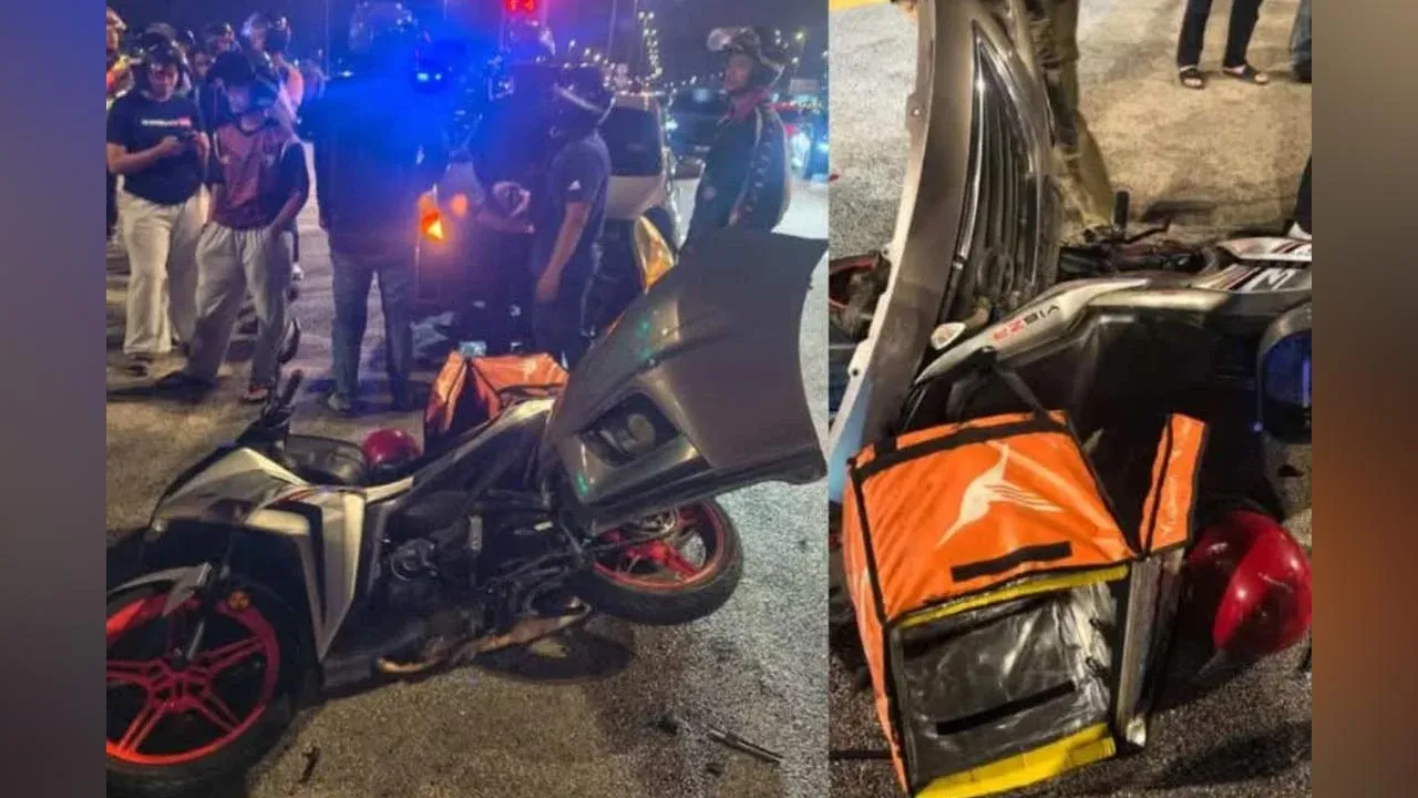 Keadaan motosikal yang ditunggang mangsa selepas dirempuh sebuah kereta dipandu warga asing. - Foto: Media sosial -- SINAR HARIAN