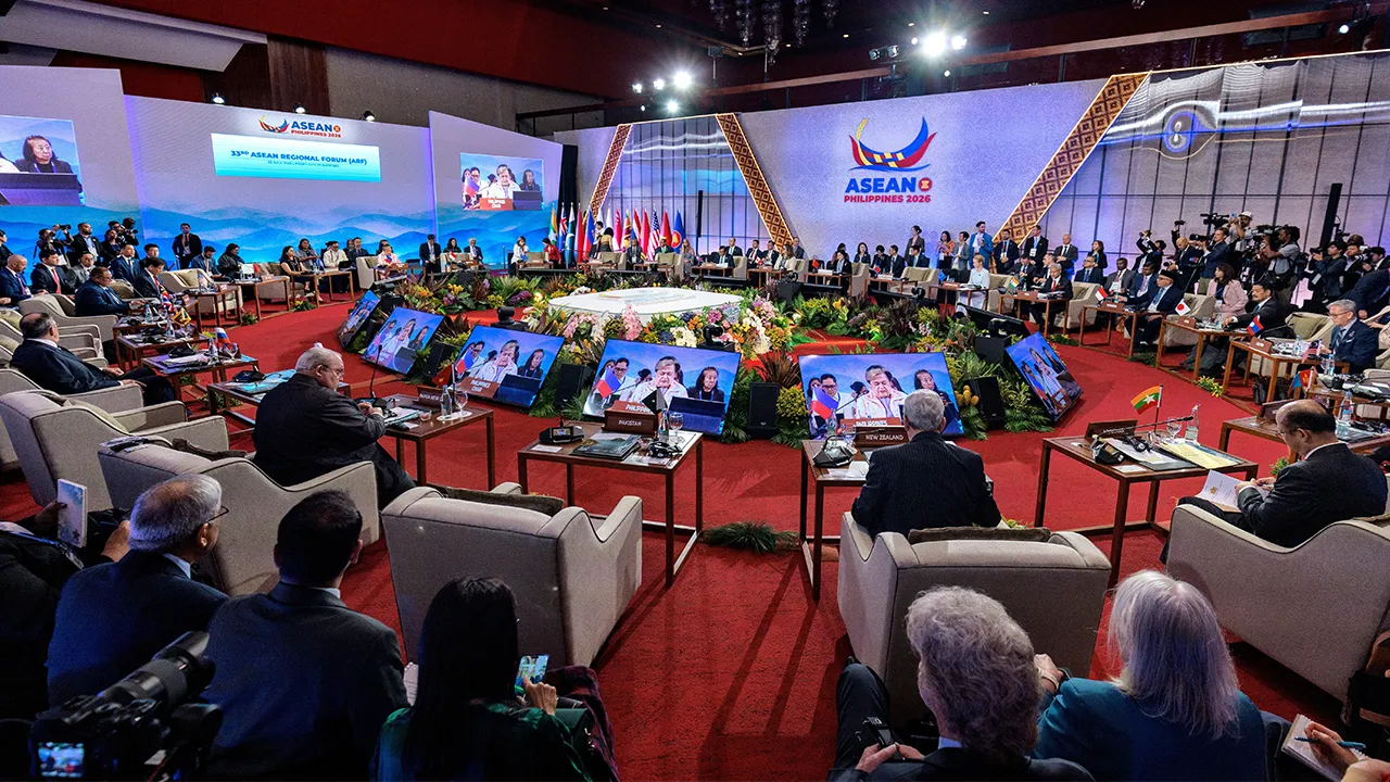 Foreign ministers attend the 33rd ASEAN Regional Forum (ARF), part of the ASEAN Foreign Ministers' Meeting, at the Philippine International Convention Center on Thursday, July 23, 2026, in Pasay, Metro Manila, Philippines. (Ezra Acayan/Pool Photo via AP)