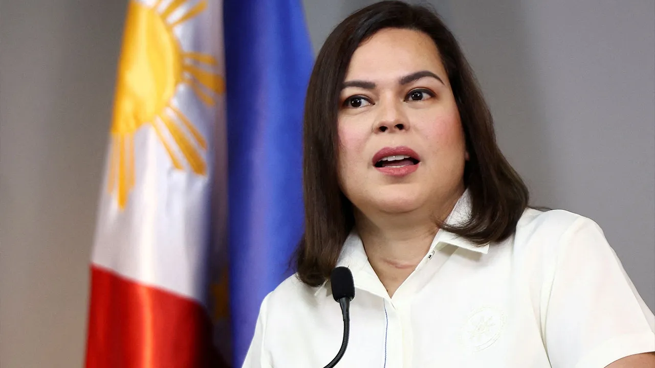 Philippine Vice President Sara Duterte delivers a statement following her impeachment by the lower house of the Congress, in her office at Mandaluyong City, Metro Manila, Philippines, February 7, 2025. REUTERS/Eloisa Lopez