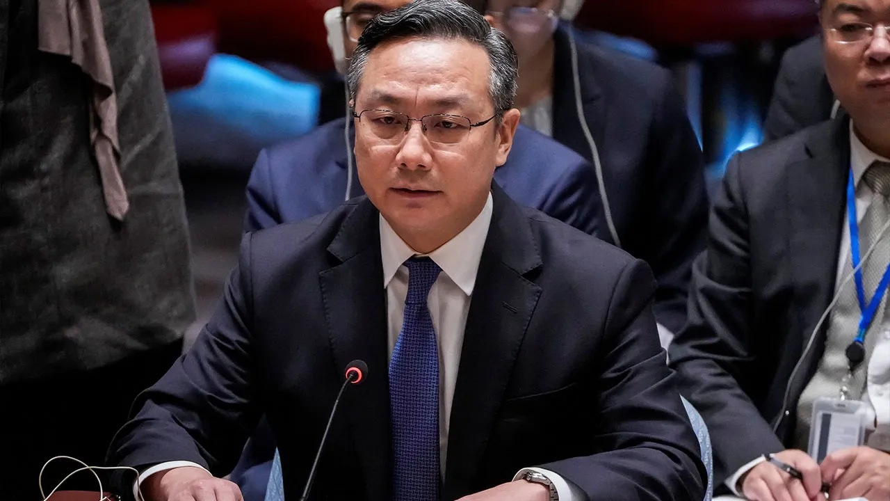 Deputy Permanent Representative of the People's Republic of China to the United Nations Sun Lei addresses a United Nations Security Council meeting on the situation in Iran, at the United Nations headquarters, in New York City, U.S., July 10, 2026. REUTERS/Eduardo Munoz