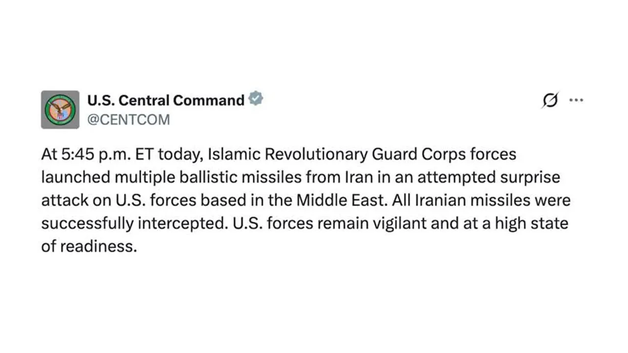 US says 'surprise attack' of Iran missiles intercepted -- REUTERS