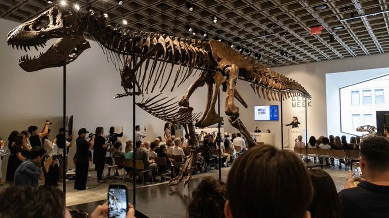 It’s a world record for Gus! The T. Rex just sold for $50.1 million at Sotheby’s New York, becoming the most expensive dinosaur ever up for auction._X @Sothebys