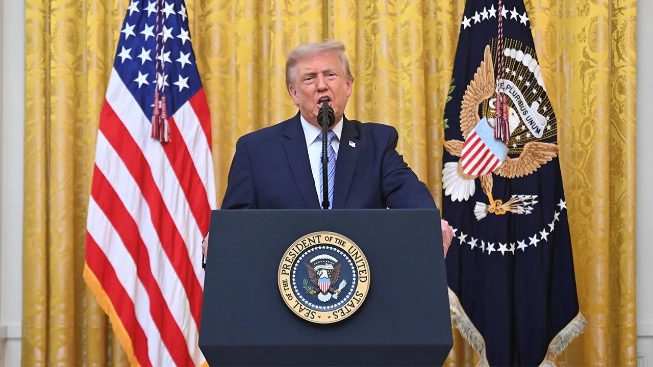 U.S. President Donald Trump speaks about election security during an address to the nation from the East Room of the White House in Washington, D.C., U.S., July 16, 2026. SAUL LOEB/Pool via REUTERS