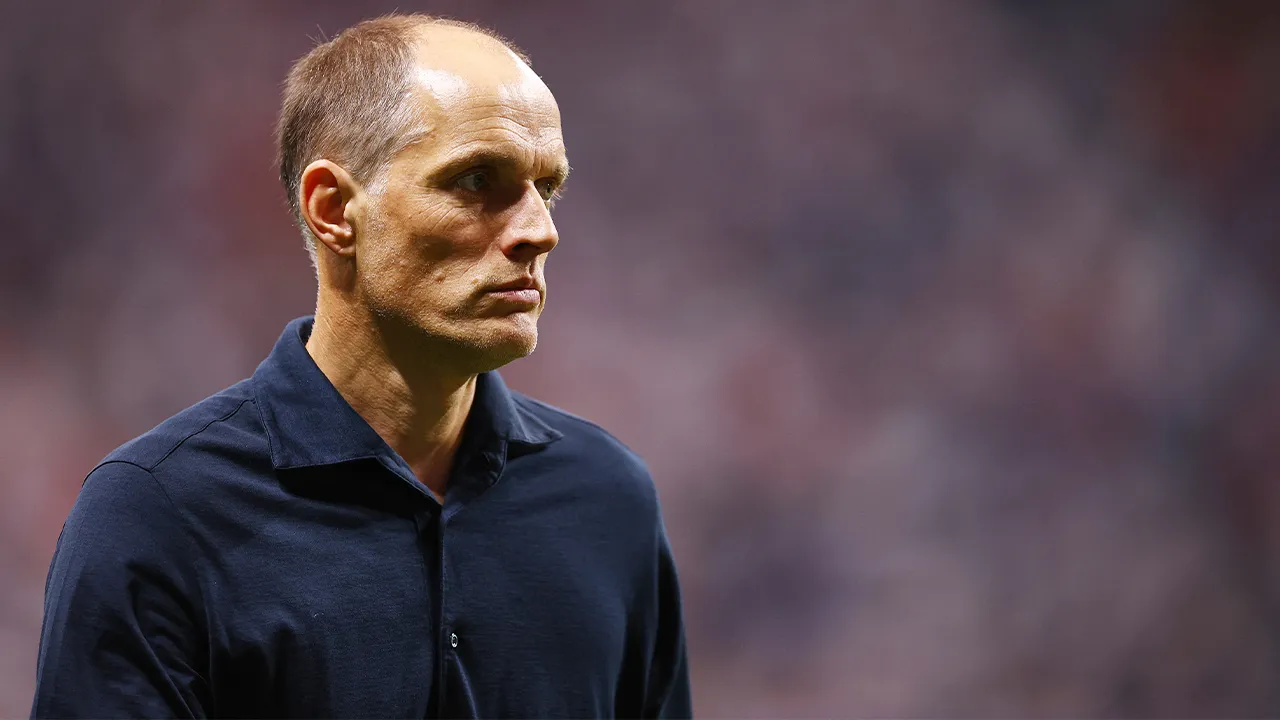 Soccer Football - FIFA World Cup 2026 - Semi Final - England v Argentina - Atlanta Stadium, Atlanta, Georgia, U.S. - July 15, 2026 England manager Thomas Tuchel reacts as he walks off the pitch after the first half REUTERS/Agustin Marcarian