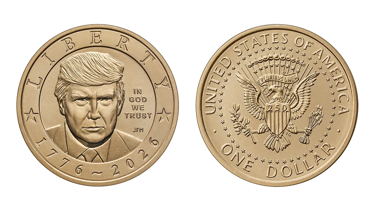 The U.S. Mint has started producing a new $1 coin featuring President Donald Trump's image. (AP Graphic/Treasury Department)
