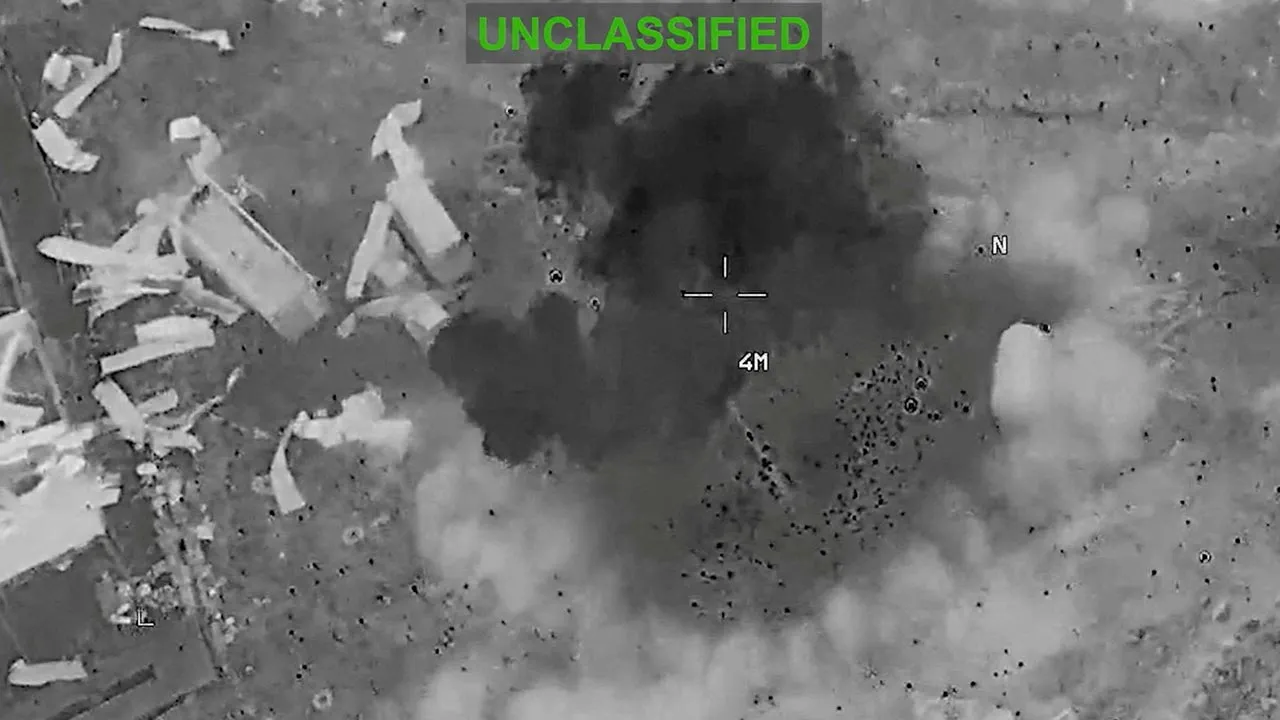 Scattered debris and smoke, at an unknown location, during what the U.S. Central Command (CENTCOM) says are strikes on Iran, in this screengrab taken from a handout video released on July 22, 2026. U.S. Central Command/Handout via REUTERS 