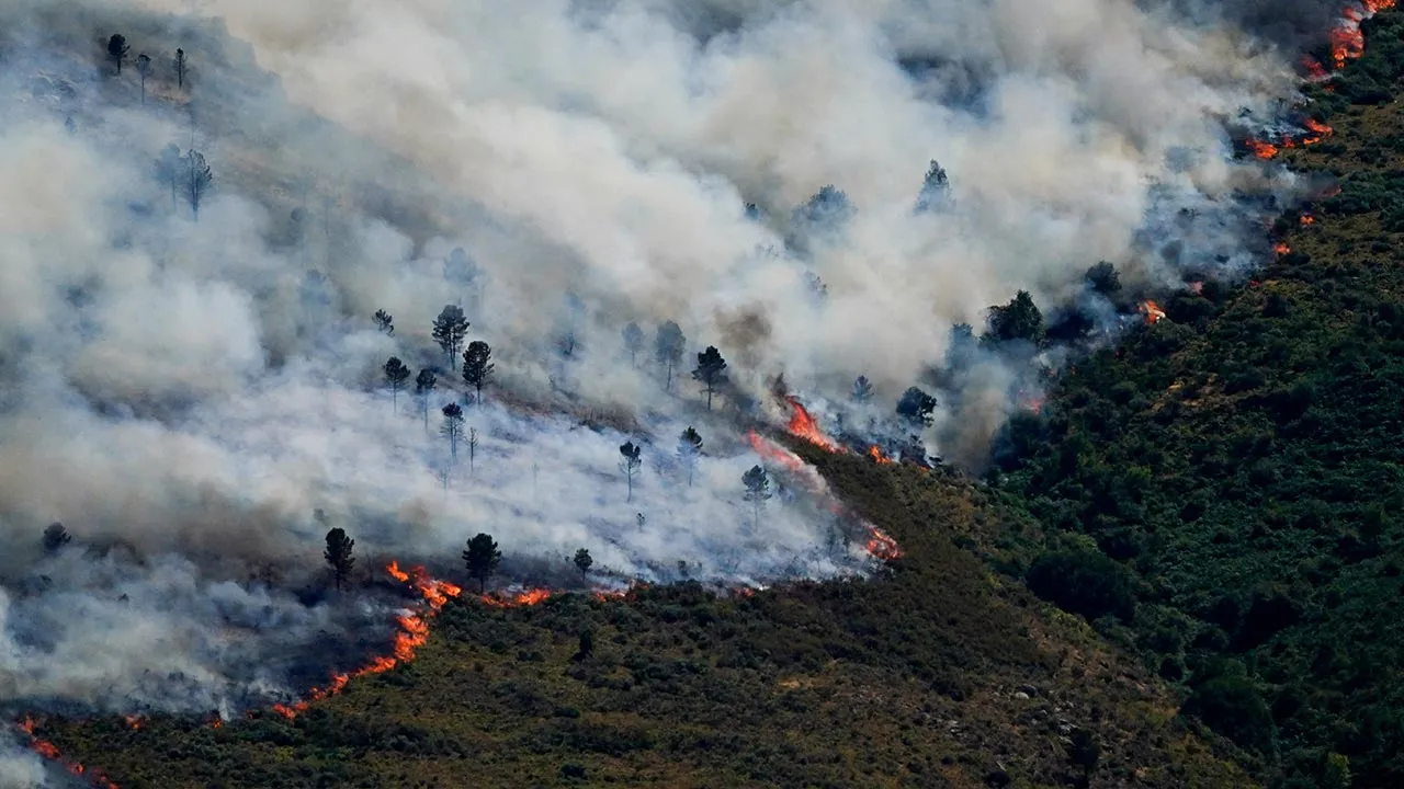 A view of a wildfire spreading over the Burgohondo mountains, in Avila, Spain July 23, 2026. REUTERS/Ana Beltran
