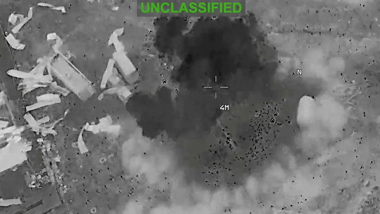 Scattered debris and smoke, at an unknown location, during what the U.S. Central Command (CENTCOM) says are strikes on Iran, in this screengrab taken from a handout video released on July 22, 2026. U.S. Central Command/Handout via REUTERS