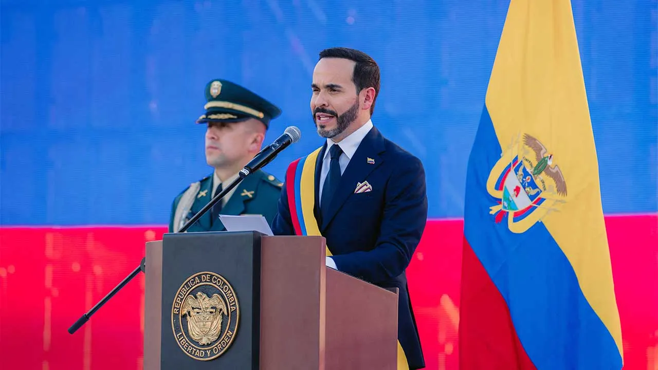 Abelardo De La Espriella delivers his first speech as the country's new president at the Pichincha Military Canton in Cali, Colombia, August 7, 2026. Colombian Presidency/Handout via REUTERS THIS IMAGE HAS BEEN SUPPLIED BY A THIRD PARTY NO RESALES. NO ARCHIVES. MANDATORY CREDIT.