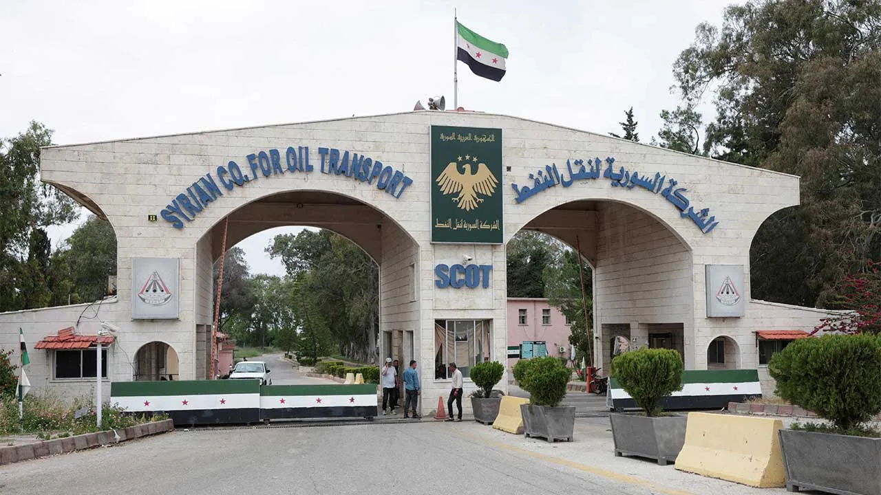 FILE PHOTO: The entrance of the Syrian company for oil transport, in Baniyas, Syria, May 14, 2026. REUTERS/Mahmoud Hassano/File Photo