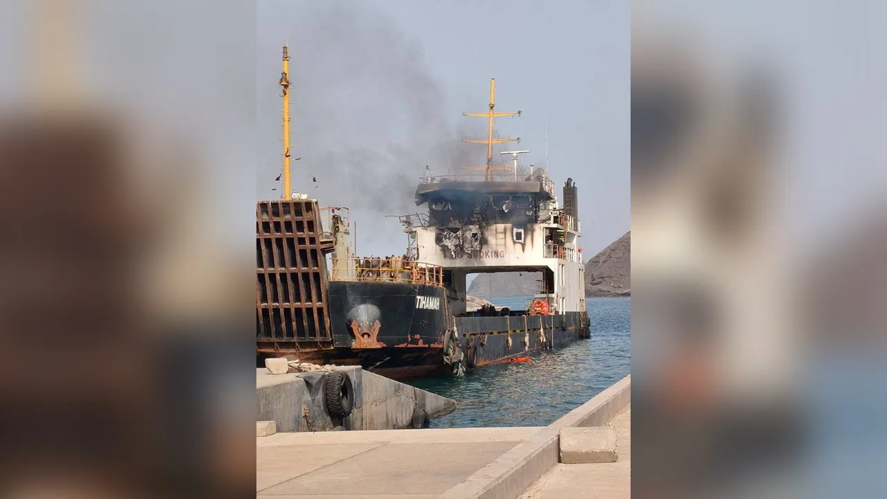 Damage on the cargo vessel Tihamah near Murad, Yemen, August 11, 2026. Yemen's transport ministry said four crew members were killed after the vessel was attacked in the Bab el-Mandeb Strait. Media Office Of The Ministry Of Transport - Republic Of Yemen/Handout via REUTERS THIS IMAGE HAS BEEN SUPPLIED BY A THIRD PARTY. NO RESALES. NO ARCHIVES. MANDATORY CREDIT REFILE - CORRECTING DATE FROM "AUGUST 10" TO "AUGUST 11". VERIFICATION: - Reuters was able to confirm the cargo ship as Tihamah by the shape and desi