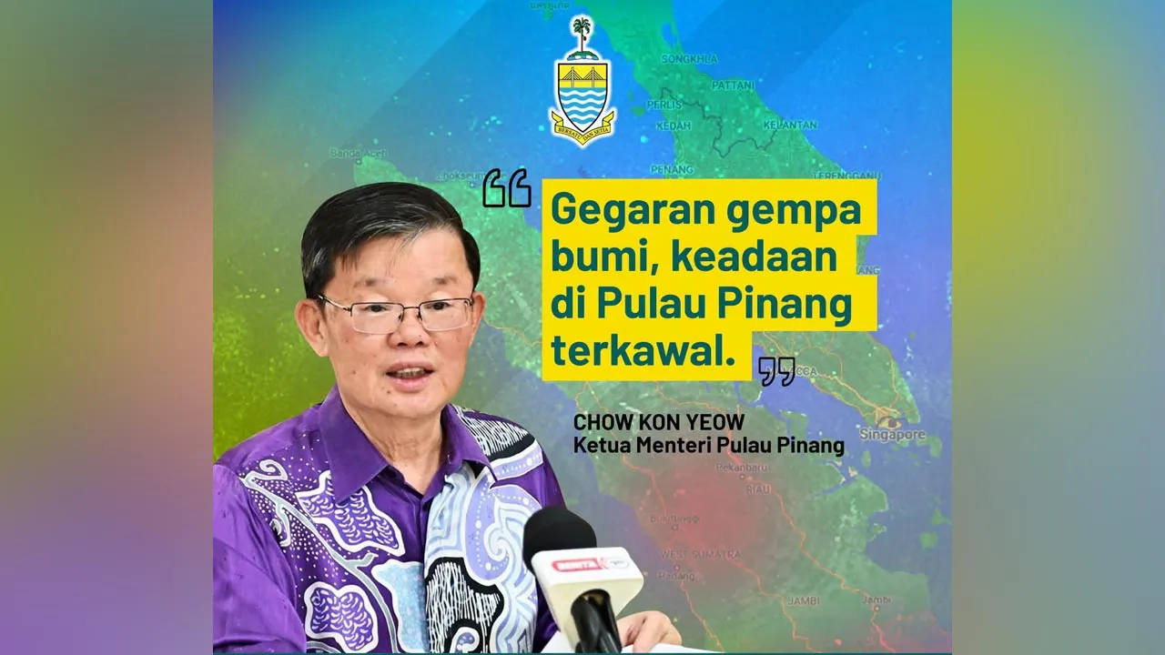 erajaan Negeri menerima laporan daripada Pusat Gerakan Operasi, Jabatan Bomba dan Penyelamat Malaysia Negeri Pulau Pinang mengenai situasi beberapa gegaran yang dirasai di negeri ini ekoran kejadian gempa bumi yang berlaku di Indonesia sebentar tadi. -- FB Chow Kon Yeow