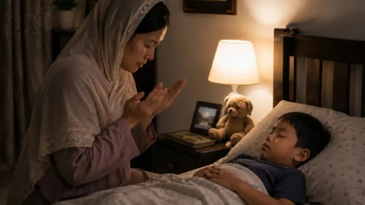 Ibu doa anak sakit. Majalah Pama