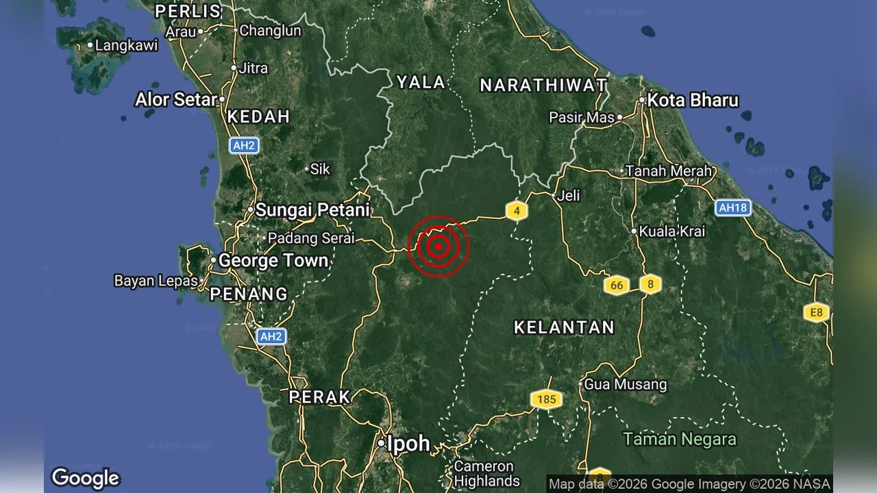 Gempa bumi lemah M3.4 di Temenggor, Gerik, Perak pada 12:06 pagi, 28 Ogos 2026. Pusat gempa bumi di  5.5° Utara dan 101.3° Timur dengan kedalaman 10 km. 9km Timur Laut dari Hulu Perak,Perak. Sumber: MET MALAYSIA