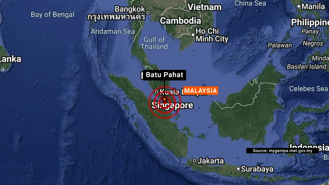 Gempa bumi lemah telah berlaku di Perairan Batu Pahat pada jam 4:12 petang, 25 Ogos 2026  Koordinat : 1.7° Utara dan 102.8° Timur Magnitud : 3.1 Jarak : 104km Barat Laut dari Tanjung Balai-Meral,Indonesia dan 18km Barat Daya dari Batu Pahat,Johor Kedalaman : 10 km  Tiada ancaman tsunami kepada Malaysia. Kredit: Malaysian Meteorological Department 