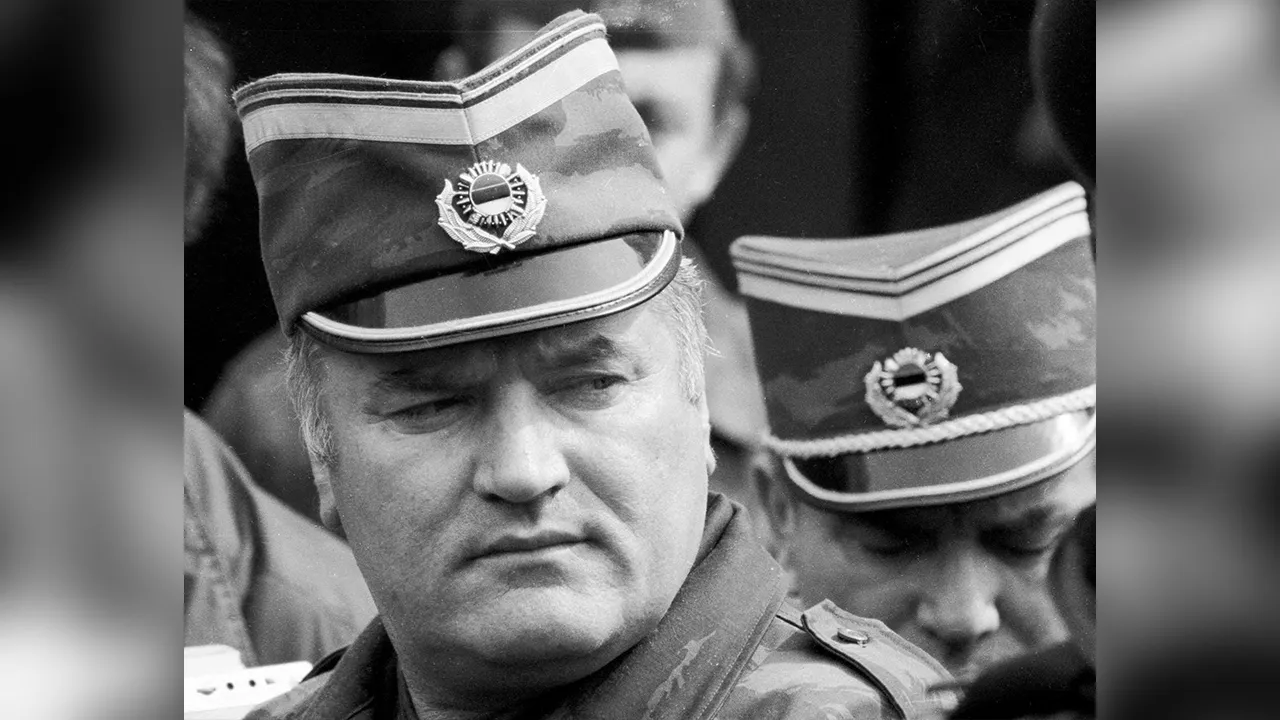 FILE PHOTO: Bosnian Serb General Ratko Mladic leaves a meeting at the airport in Sarajevo, Bosnia and Herzegovina April 13, 1993. Picture taken April 13, 1993. REUTERS/Chris Helgren//File Photo TPX IMAGES OF THE DAY