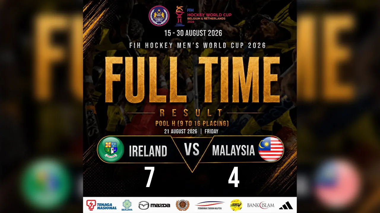 FIH HOCKEY MEN’S WORLD CUP 2026  21 August 26 | FRI | POOL H : 9-16 Place  FULL TIME  Ireland 7 - 4 Malaysia_FB Malaysian Hockey Confederation