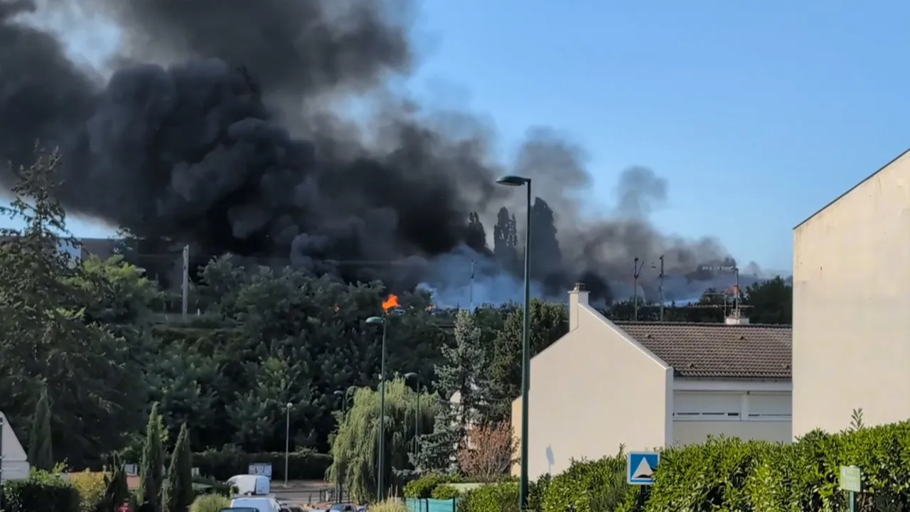SHOTLIST PARIS, FRANCE (AUG. 11, 2026) 1. VARIOUS OF SMOKE RISING FROM FIRE IN LOUVRES NEAR PARIS CHARLES DE GAULLE AIRPORTPARIS, FRANCE - AUG. 11: A major fire broke out in Louvres near Paris Charles de Gaulle Airport on Tuesday, Aug. 11, sending smoke into the air and prompting the temporary closure of two of the airport’s runways. The blaze also partially disrupted rail and road traffic in the area north of Paris._AP