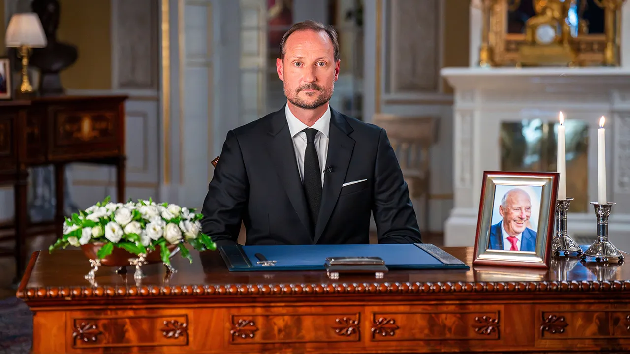 Norway's King Haakon at the palace in Oslo, Saturday, Aug. 29, 2026. (Heiko Junge, Pool Photo via AP)